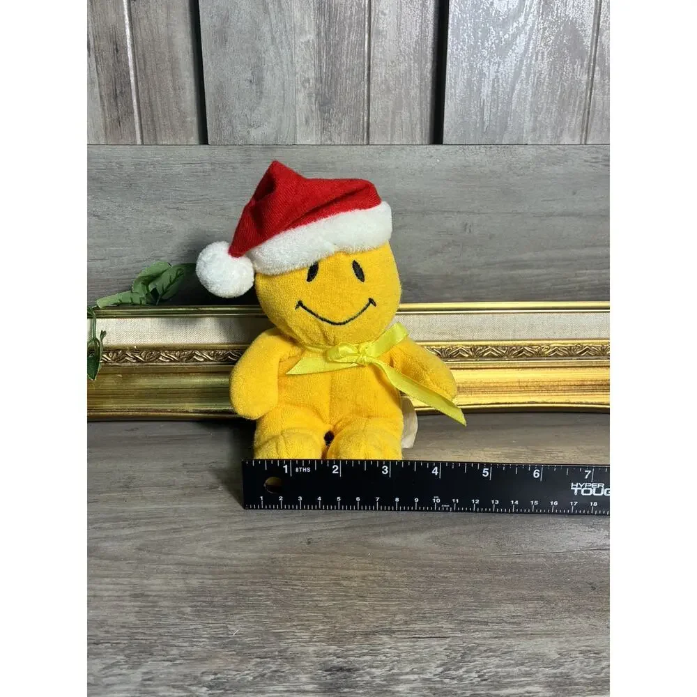 Vintage Smile Face Friend Happy Yellow Santa Hat Stuffed Beanbag Plush Toy 10